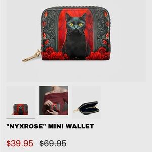 Black and Red Mini Goth Cat Wallet Vegan Leather - NEW